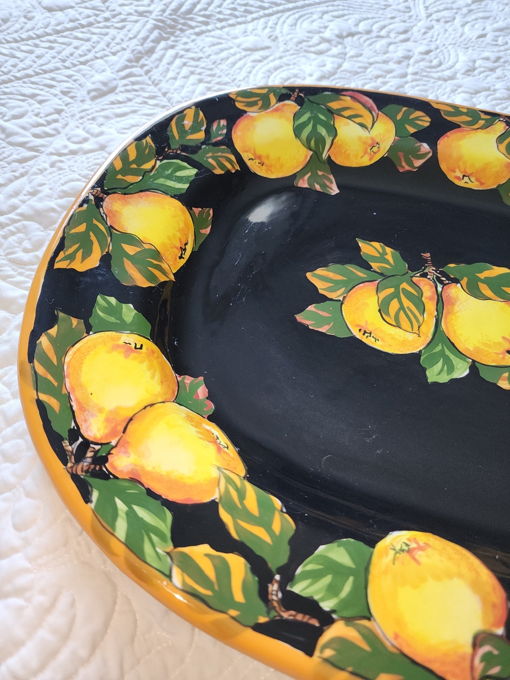 Handpainted Platter Pears Black Ceramic Signed Hilda Oomen Canadian Artist 🎨 ❤ - Picture 4 of 9